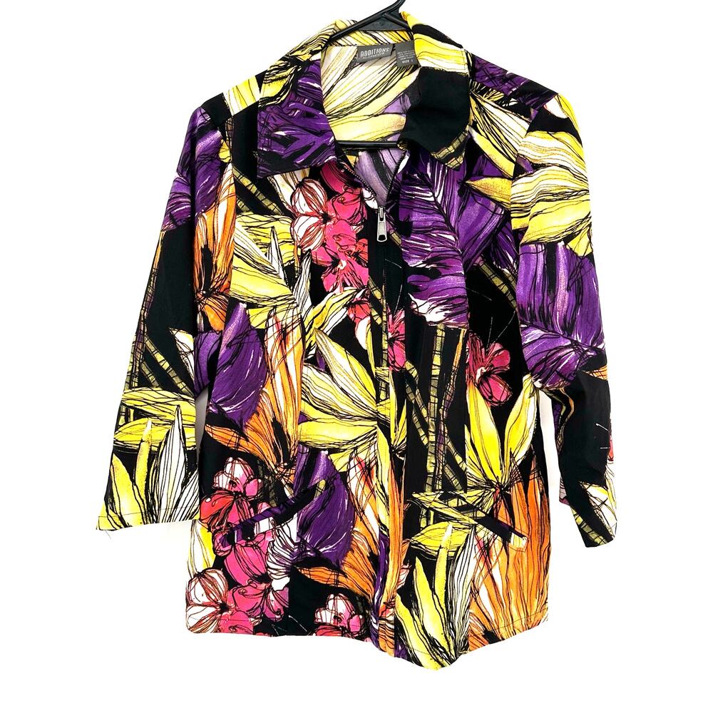 Additions by Chico's Size 1 US Size Large Zip Up Lightweight Jacket Floral Print